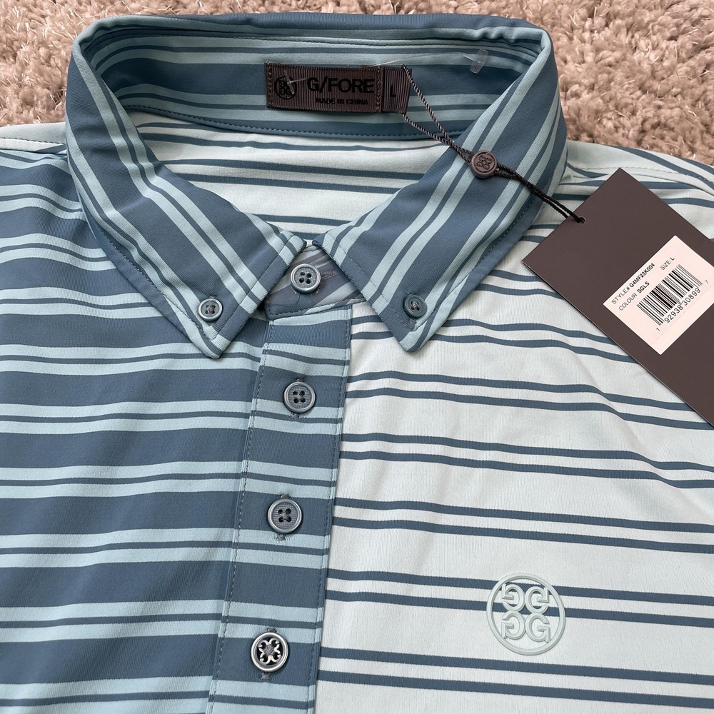 G/FORE Polo Shirt Mens Large Striped Split Graphic Performance Golf G4MF23K004 - Picture 9 of 16